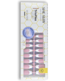 SheSlay Coffin Trio â€“ Flex Gel French Tip Press-On Nails | 150pcs Pre-Colored Nail Extensions (Color: Pink, Nail shape: Long- Coffin)